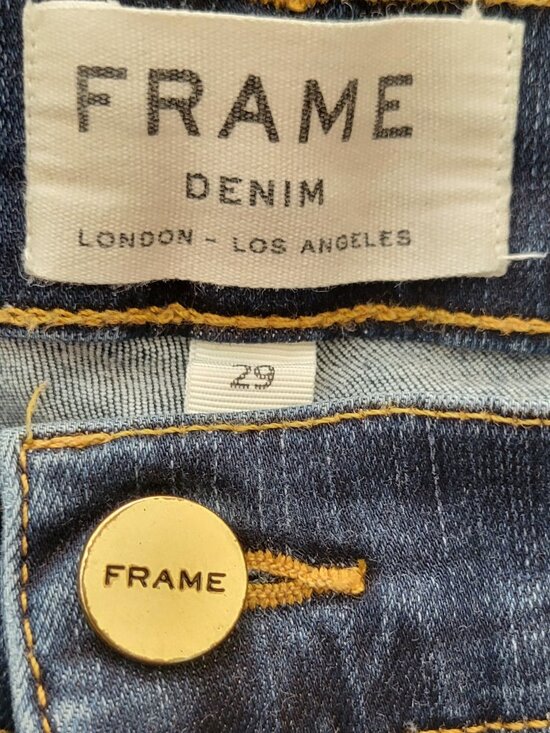 Frame Denim Crop Jeans Thorpe Dark Wash Raw Hem Distressed Size 29 - Picture 5 of 12